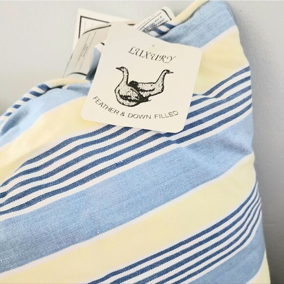 NEWPORT Yellow And Blue Stripe Pillows Duck Feather Fill Decorative Pillow Beach - Picture 2 of 7
